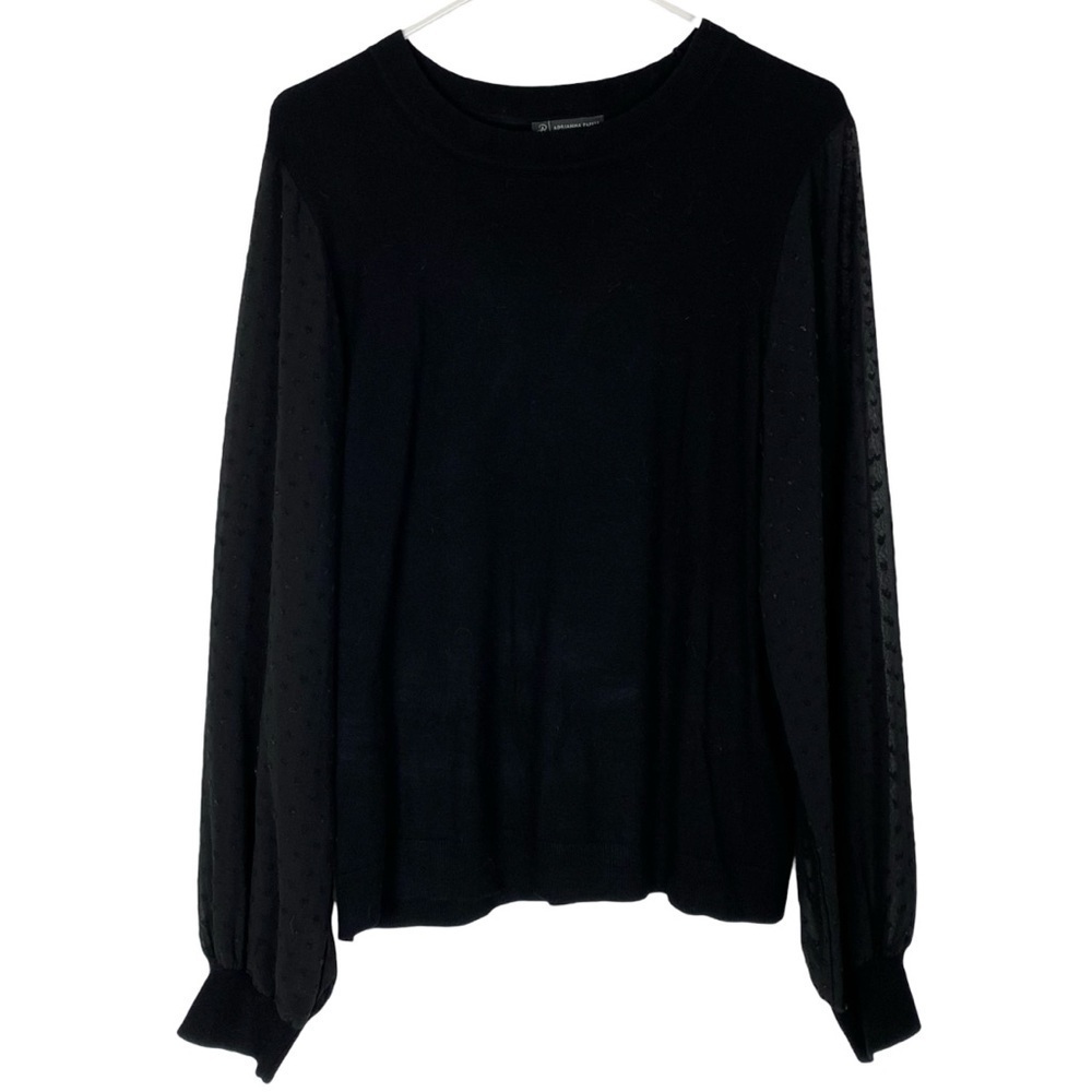 Adrianna Papell Sweater Womens Size Large Black Sheer Long Sleeves Crewneck